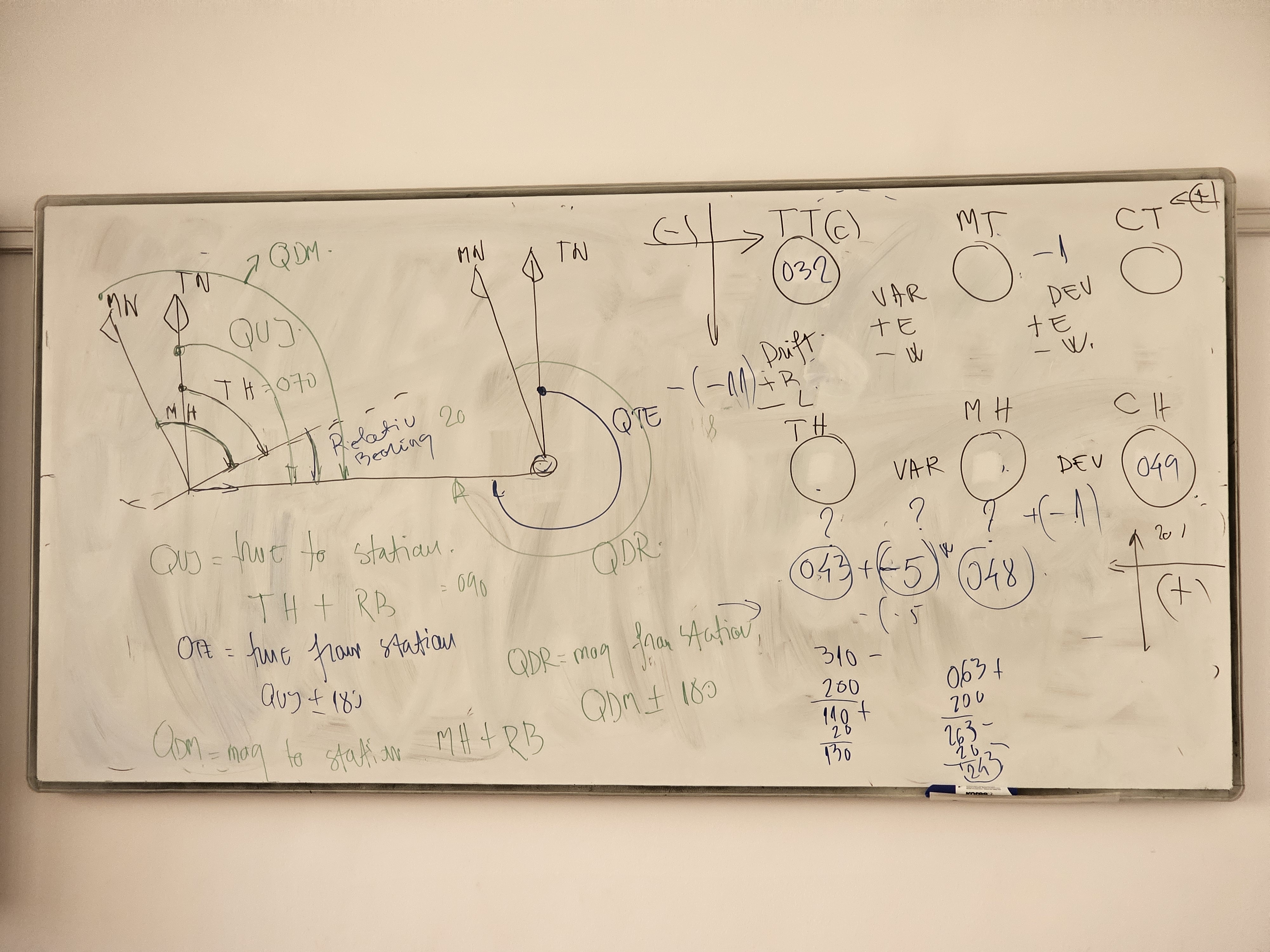 Tabla de la scoala cu calcule de navigatie